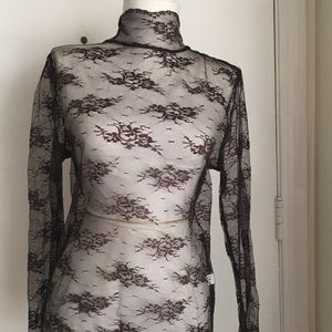 Sheer Nylon Lace High Neck Blouse